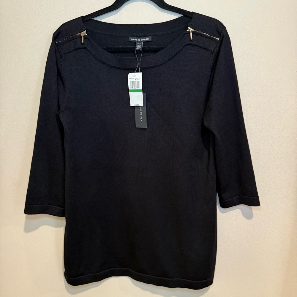 💚Cable & Gauge Black Women's Sleek Elegant Casual Top NWT size Large